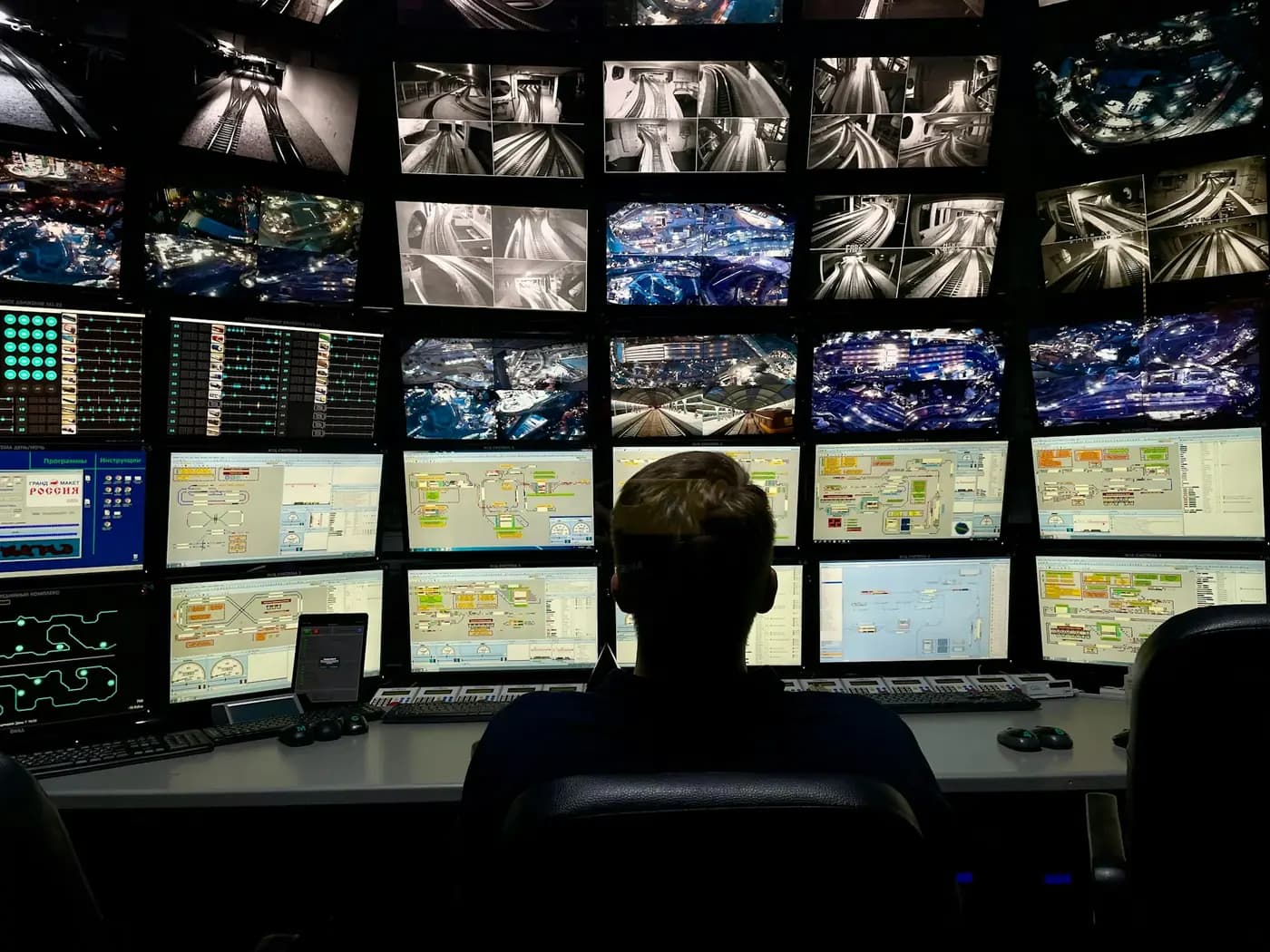 Technician monitoring a CCTV surveillance control room